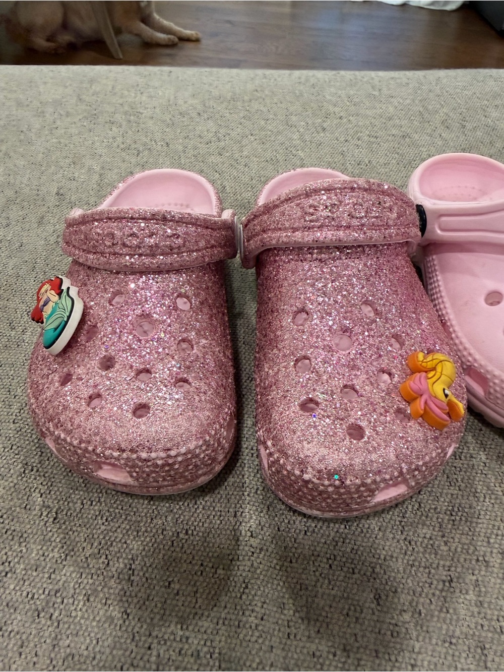 CROCS Kids' Pink Glitter and Light Pink Clog Duo with Jibbitz Charms - Picture 3 of 5